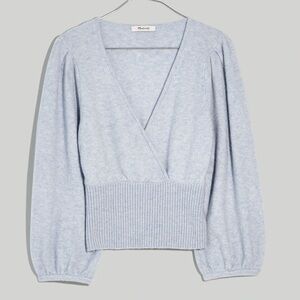 Madewell Baby Blue Wrap V-Neck Sweater in Coziest Yarn Size S Balloon Sleeves